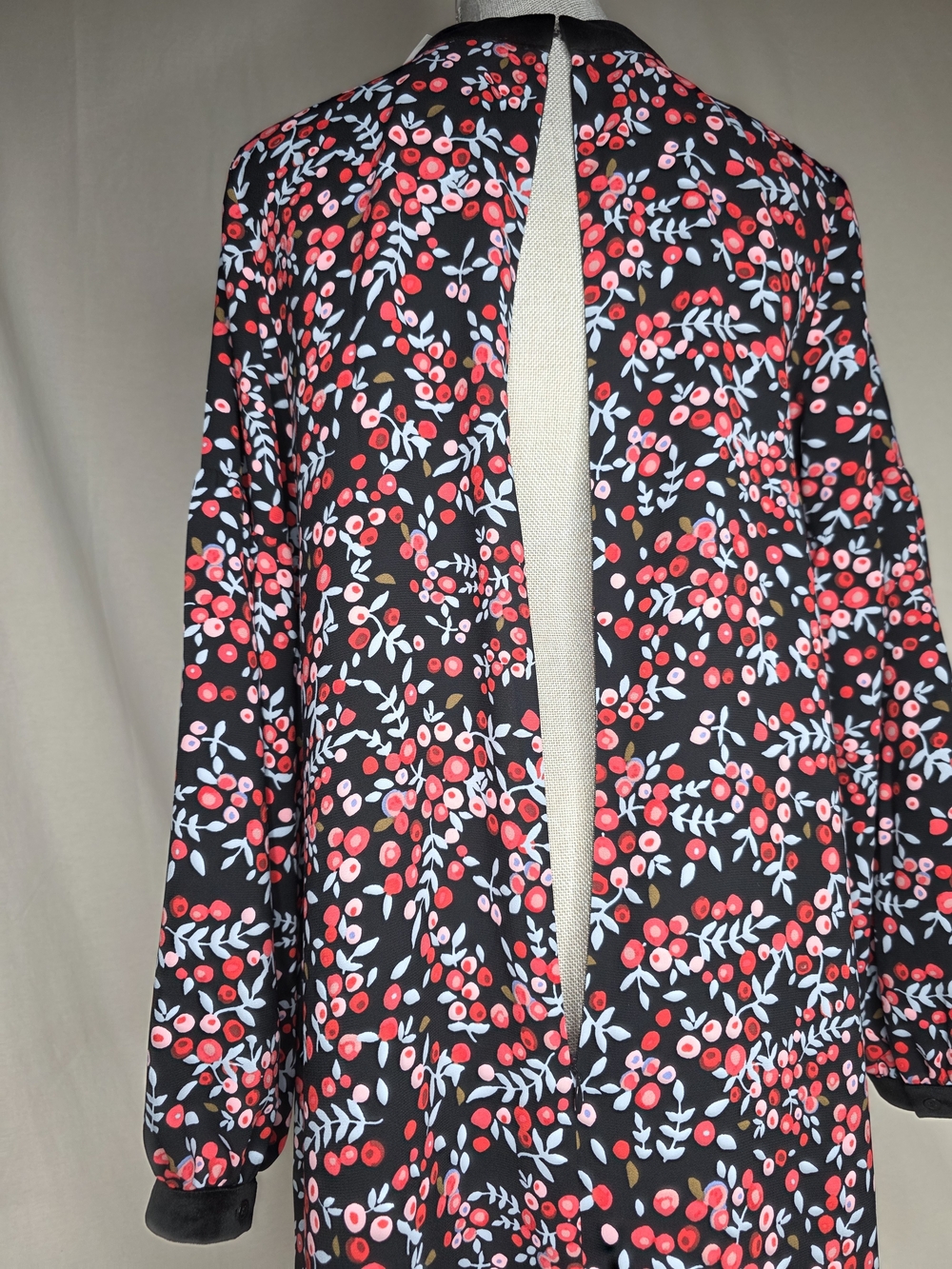 LOFT NWT Black Dress w/ Red Berry and Light Blue Print - Picture 5 of 8